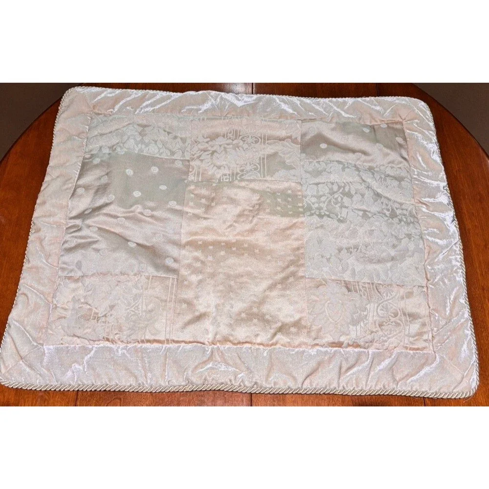 2 Croscill King Shams Cream Renaissance Velvet Brocade Patchwork 32X26”